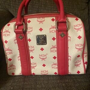 MCM Pink Red and White Boston Bag